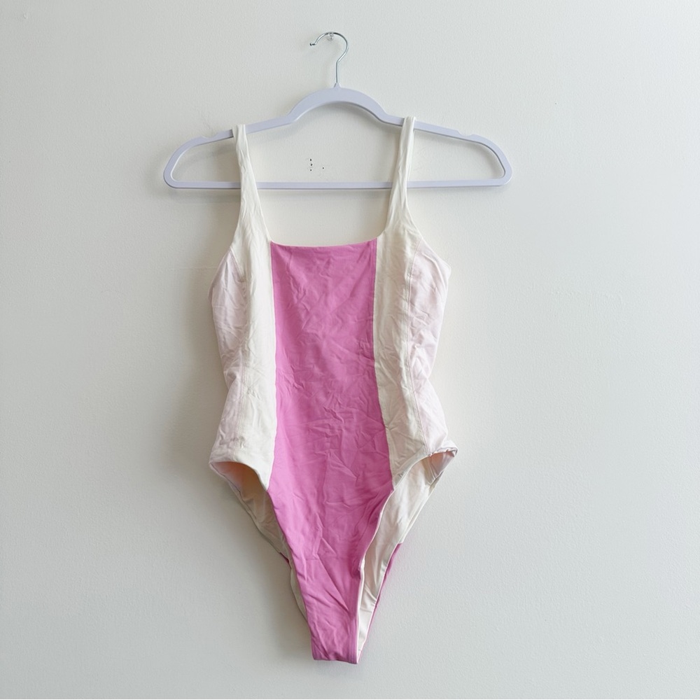 Saint Maddox Pink and Cream Swimsuit with High-Leg Design
